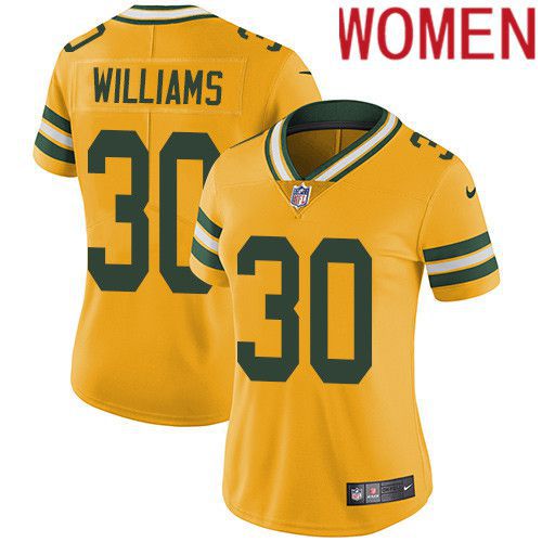 Women Green Bay Packers #30 Jamaal Williams Yellow Nike Vapor Limited NFL Jersey